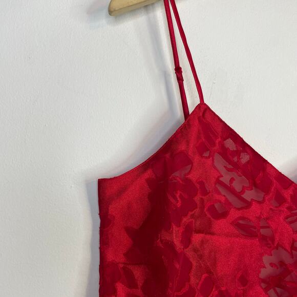 Victorias Secret Vintage Gold Label Red Burnout Floral Satin Bow Slip Dress L - Picture 4 of 9